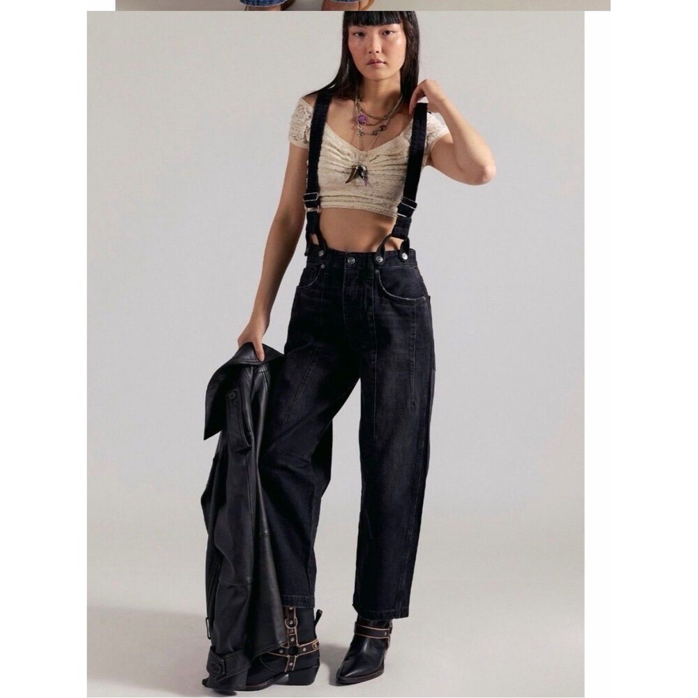 We The Free Black Berkley Suspender Jeans